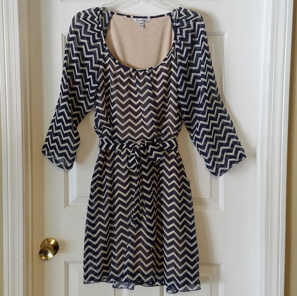 2 For $10 - Speechless Navy Blue Chevron Dress